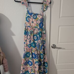Blue Tiered Ruffled Sundress with Flutter Cap Sleeves